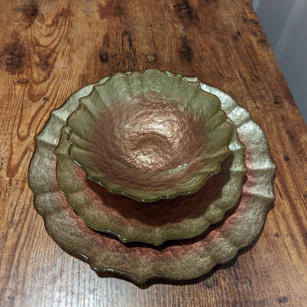 Anthropologie Rose dishes (dinner plate, side plate, bowl) - shimmery pink/gold - Picture 5 of 7